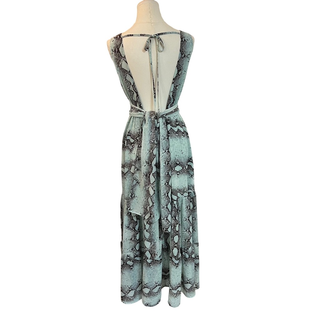 VICI Mint Green Snakeskin Maxi Dress Open Back Plunge V Tiered Small - Picture 4 of 14